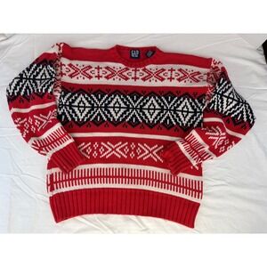 Vintage GAP Fair Isle Sweater Mens Medium Red White Blue 100% Cotton Nordic Knit